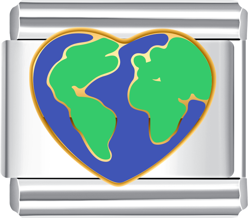 Heart Italian charm bracelet at CHARMSDIY! Featuring a unique Earth design within a heart on durable stainless steel