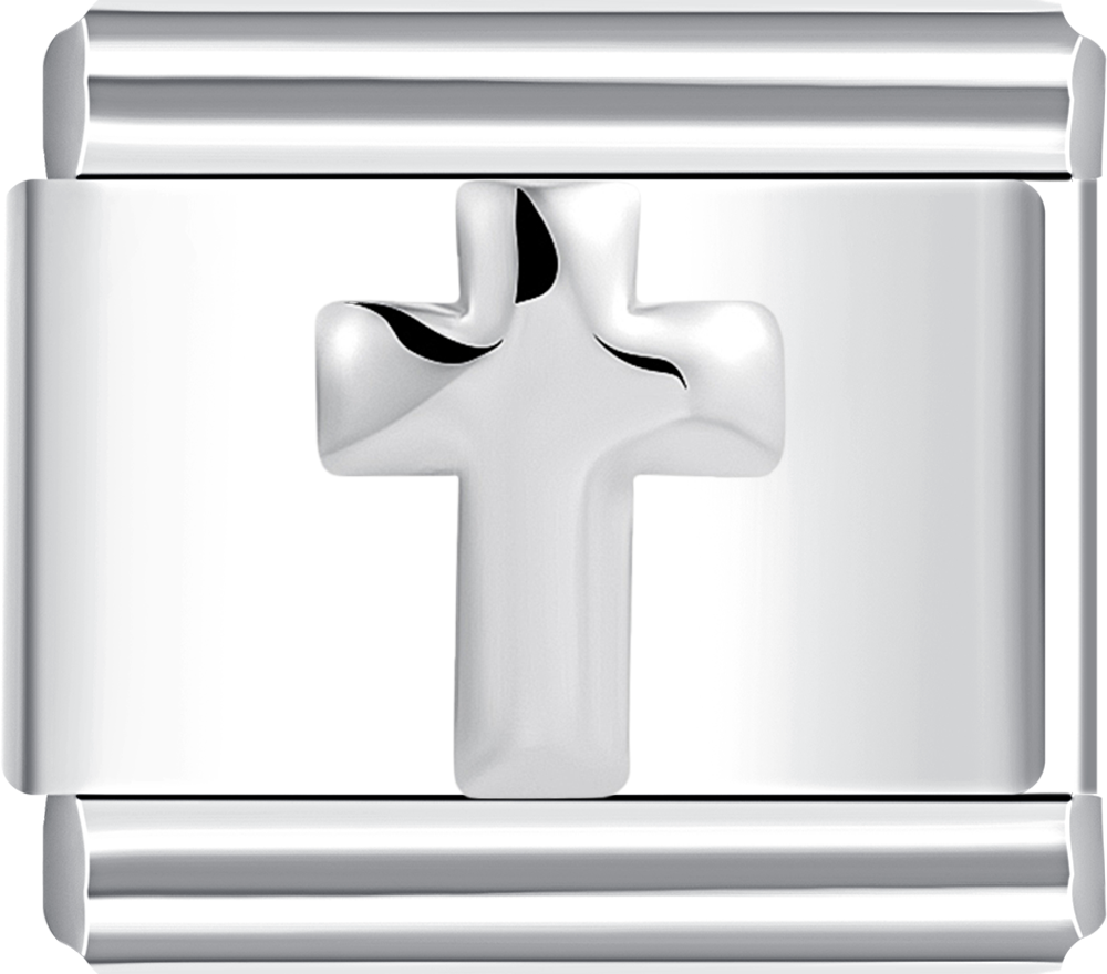 Elegant silver cross charm on silver, ideal for a personalized Italian charm bracelet. 