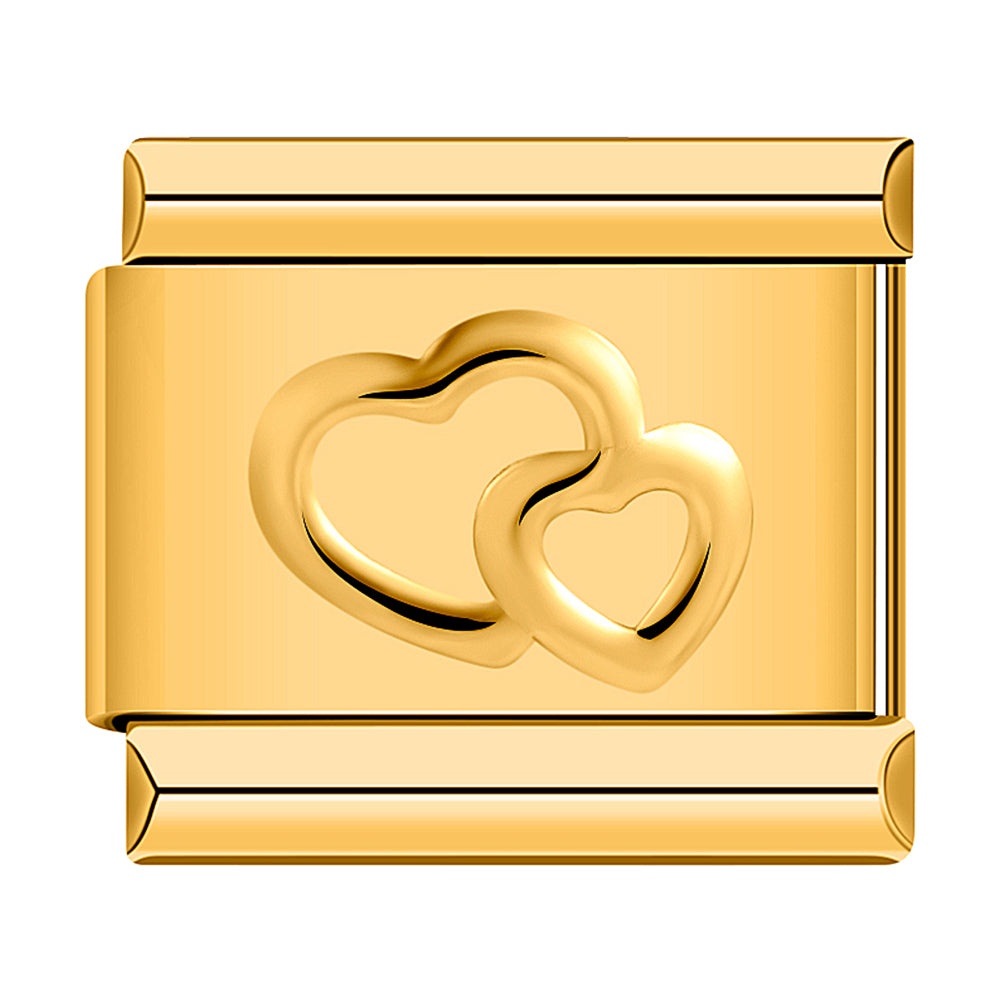 Gold Hollow Double Heart, On Silver