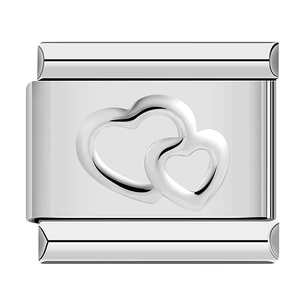 Silver Hollow Double Heart, On Silver