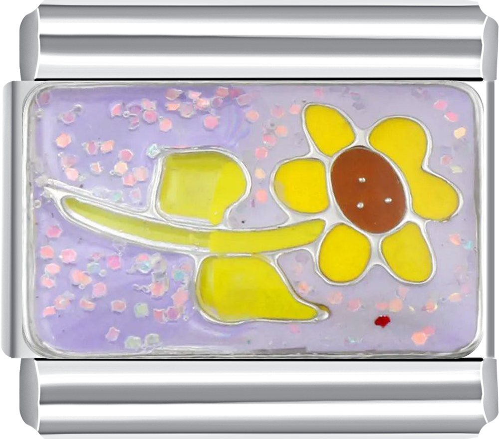 Charm with a yellow flower on a purple background