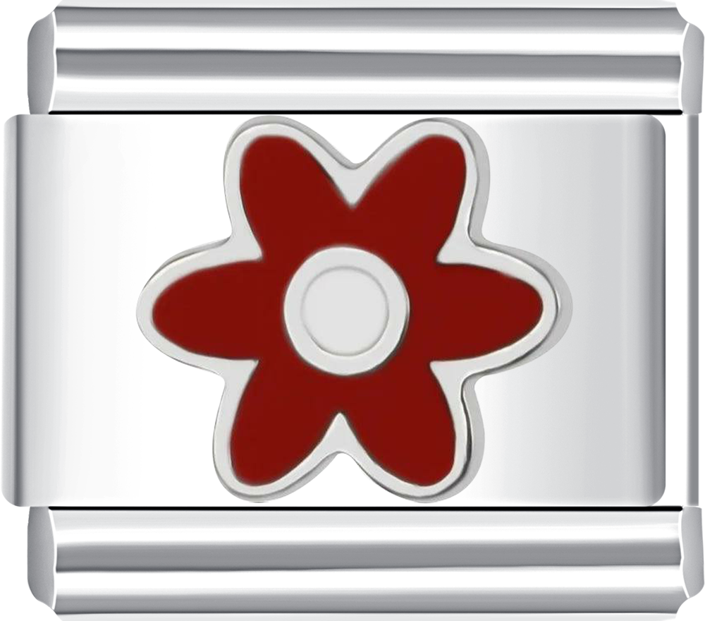 Silver charm with a red flower design
