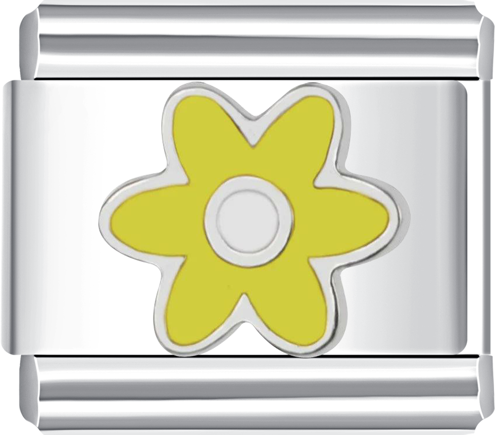 Silver charm with a yellow flower design 