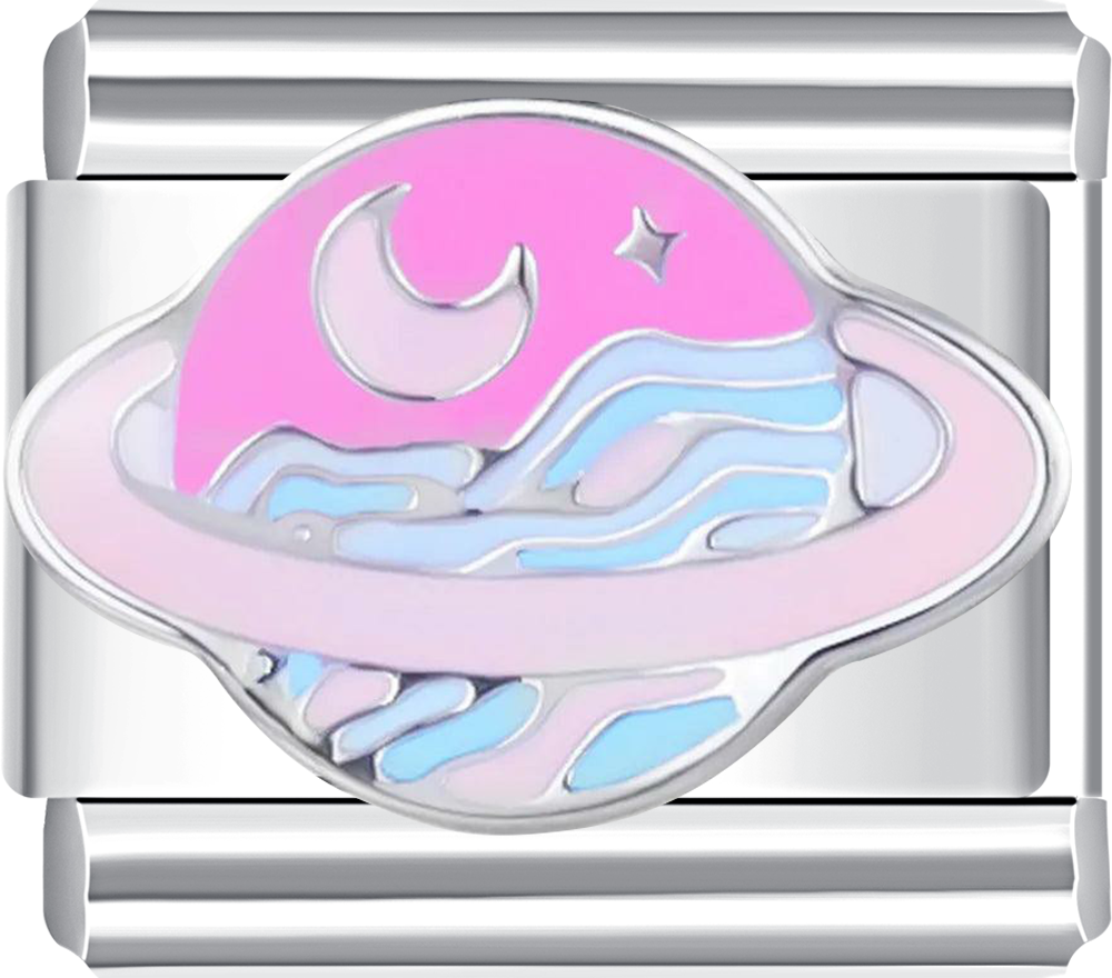 Moon Italian charm bracelet at CHARMSDIY! Featuring a pink Saturn design with its moon on durable stainless steel