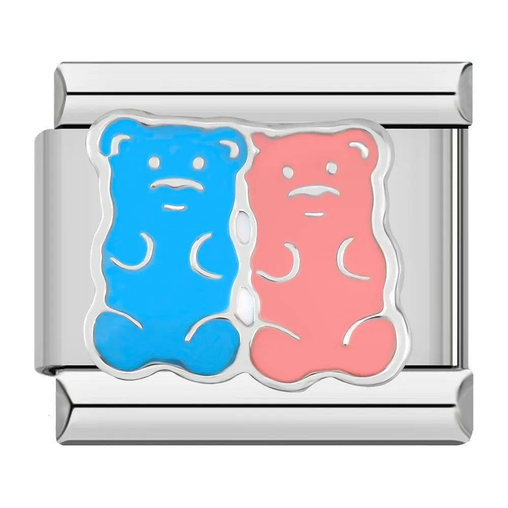 Bears, Turquoise And Pink, On Silver
