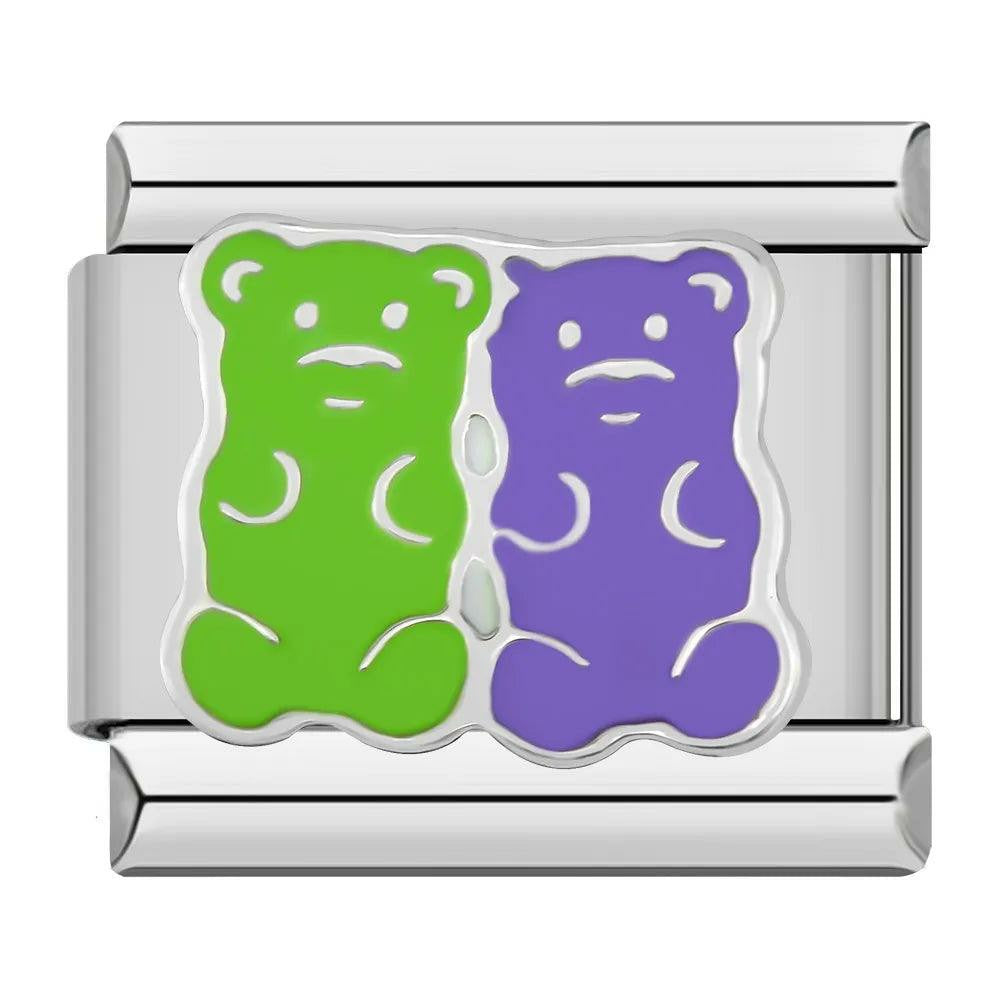 Bears, Green And Purple, On Silver