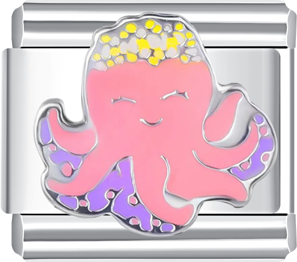 Pink octopus charm with bubbles 
