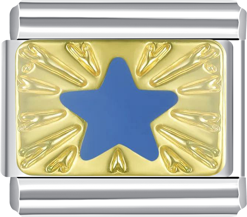 Gold charm with blue star in the center 