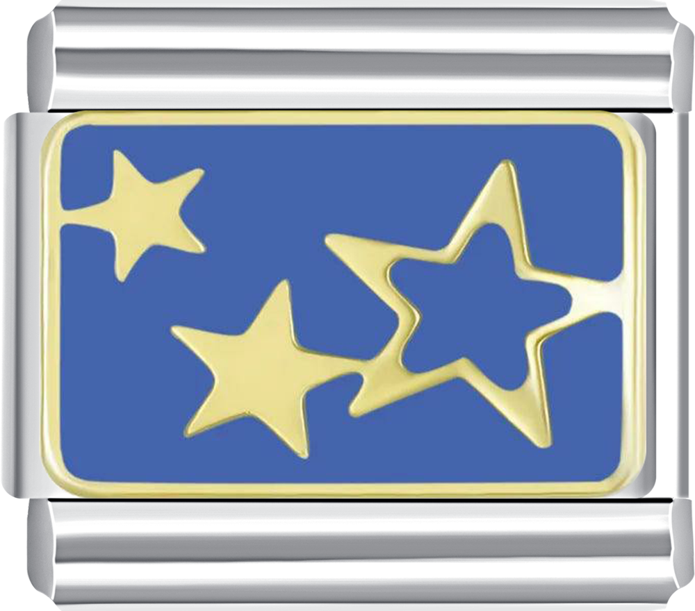 Silver charm with gold stars on a blue background