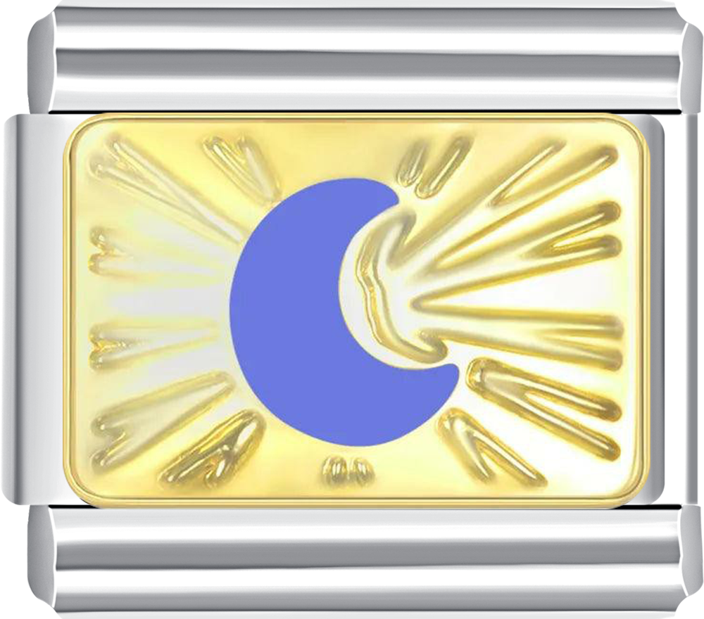 Goldplatte, beleuchteter lila Mond, auf Silber