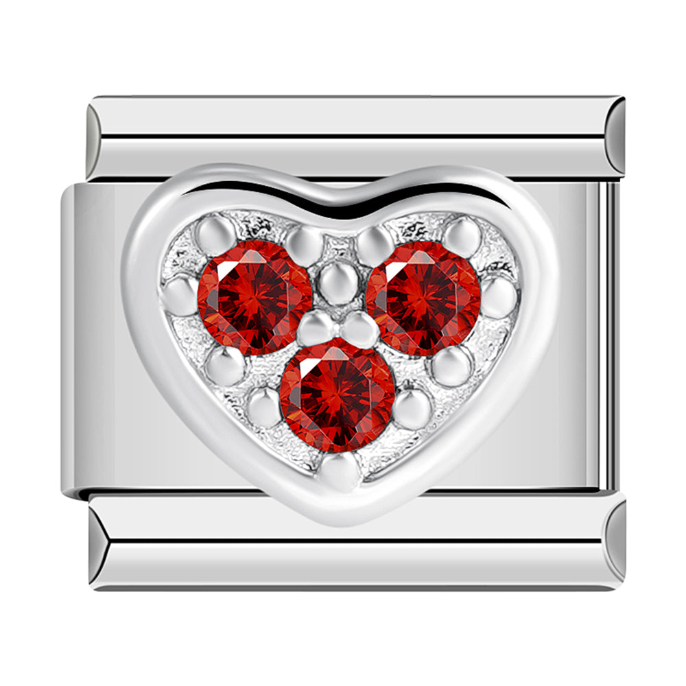 Heart in Silver with Red Stones