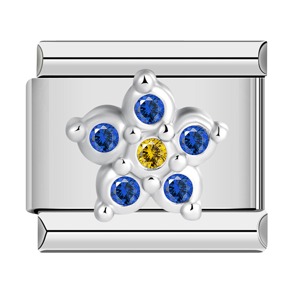 Silver Flower With Blue Stones