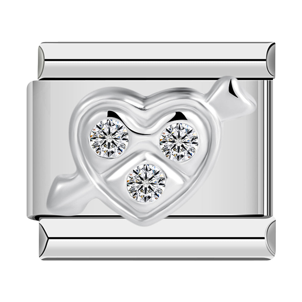 Pierced Heart with Silver Arrow and White Stones