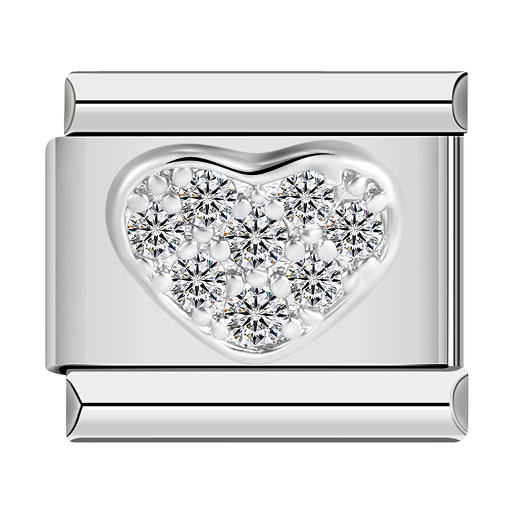 Silver Heart with White Stones