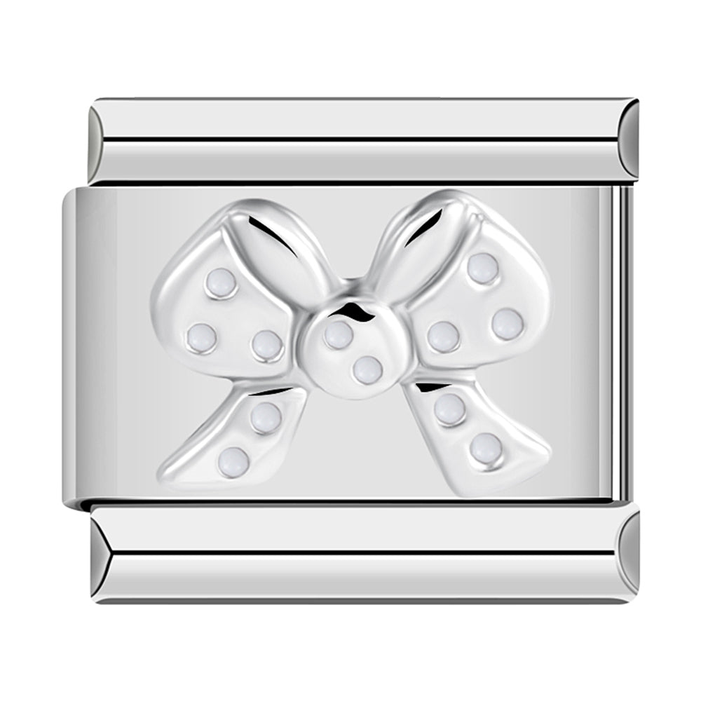 Silver Bowknot with White Stones