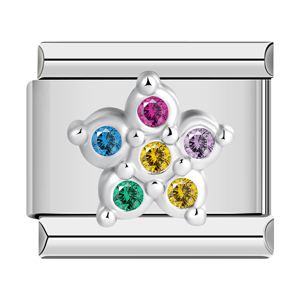 Silver Flower With Multicolor Stones