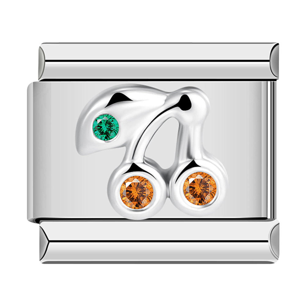 Pair of Cherries with Stones,on Silver