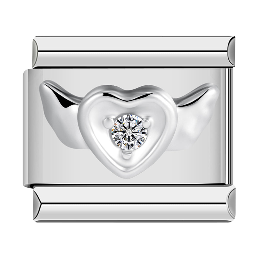Silver Angel Heart with White Stone