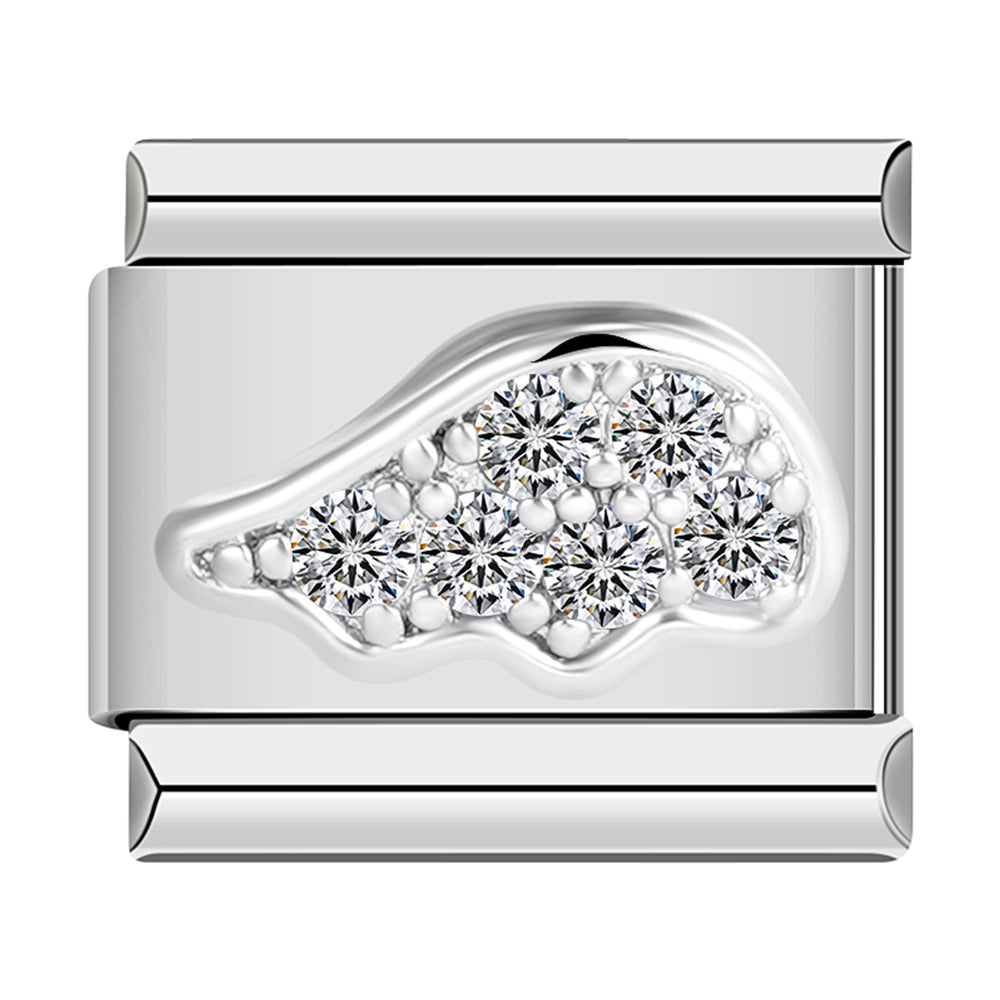 Angel Wing, Silver, White Stones