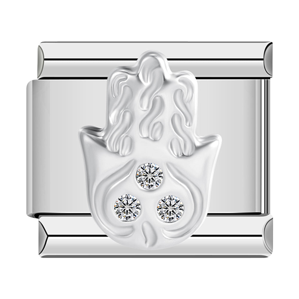 Hand in Silver and White Stones