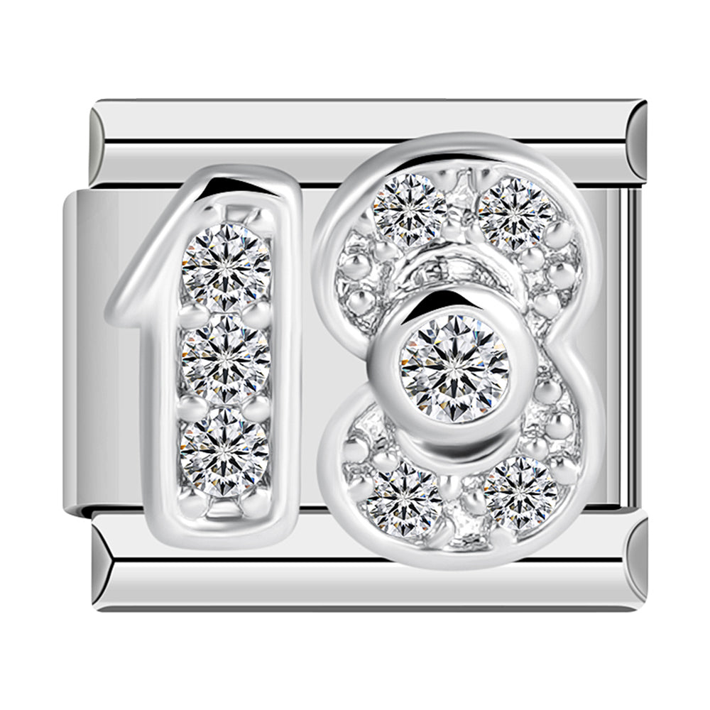 Number 18 in Silver and White Stones