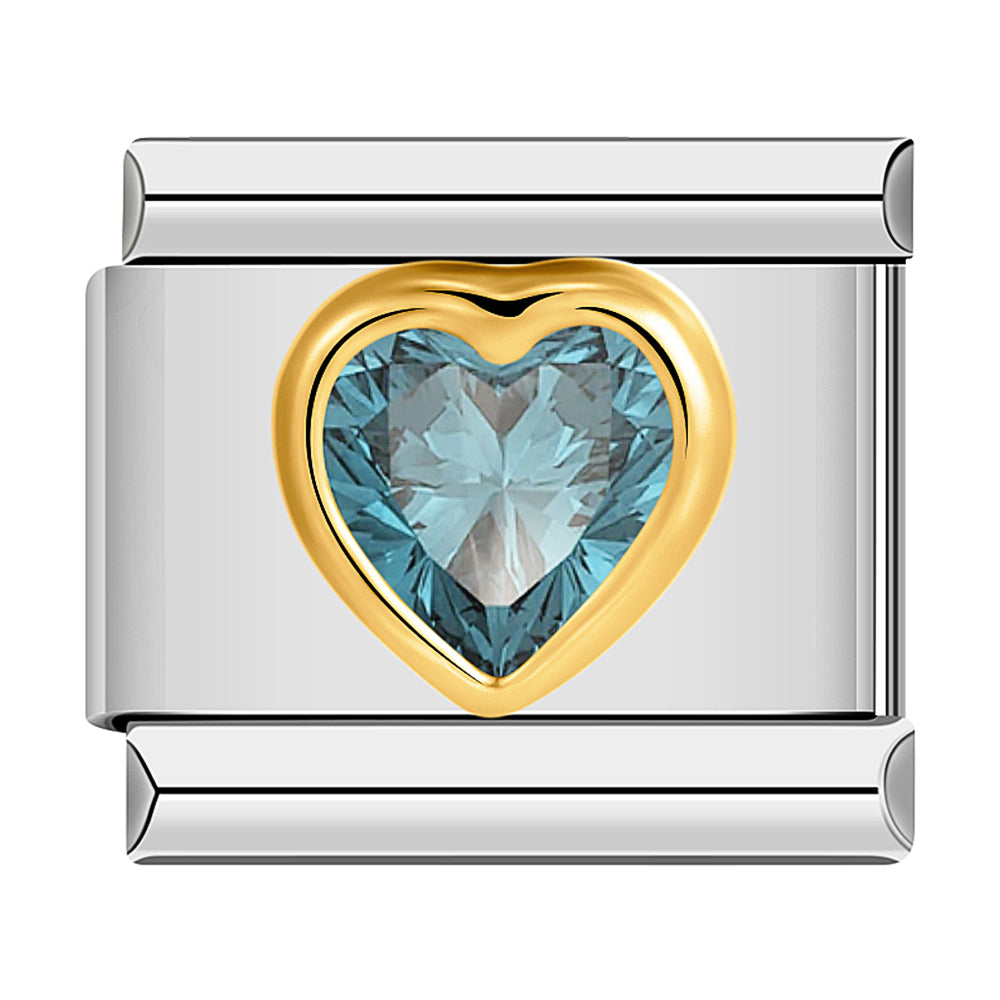 Gold Heart with Sky Blue Stone