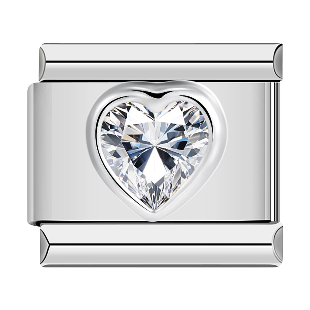 Silver Heart with White Stone