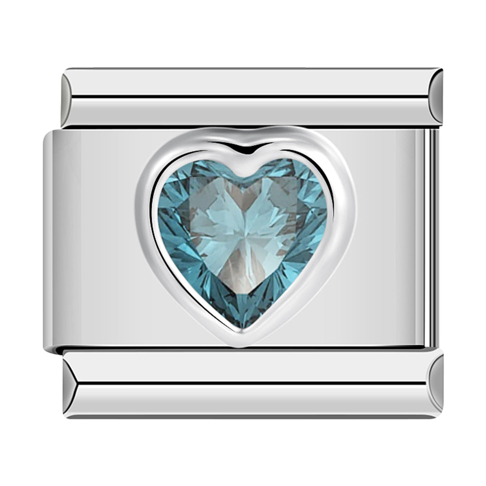 Silver Heart with Sky Blue Stone