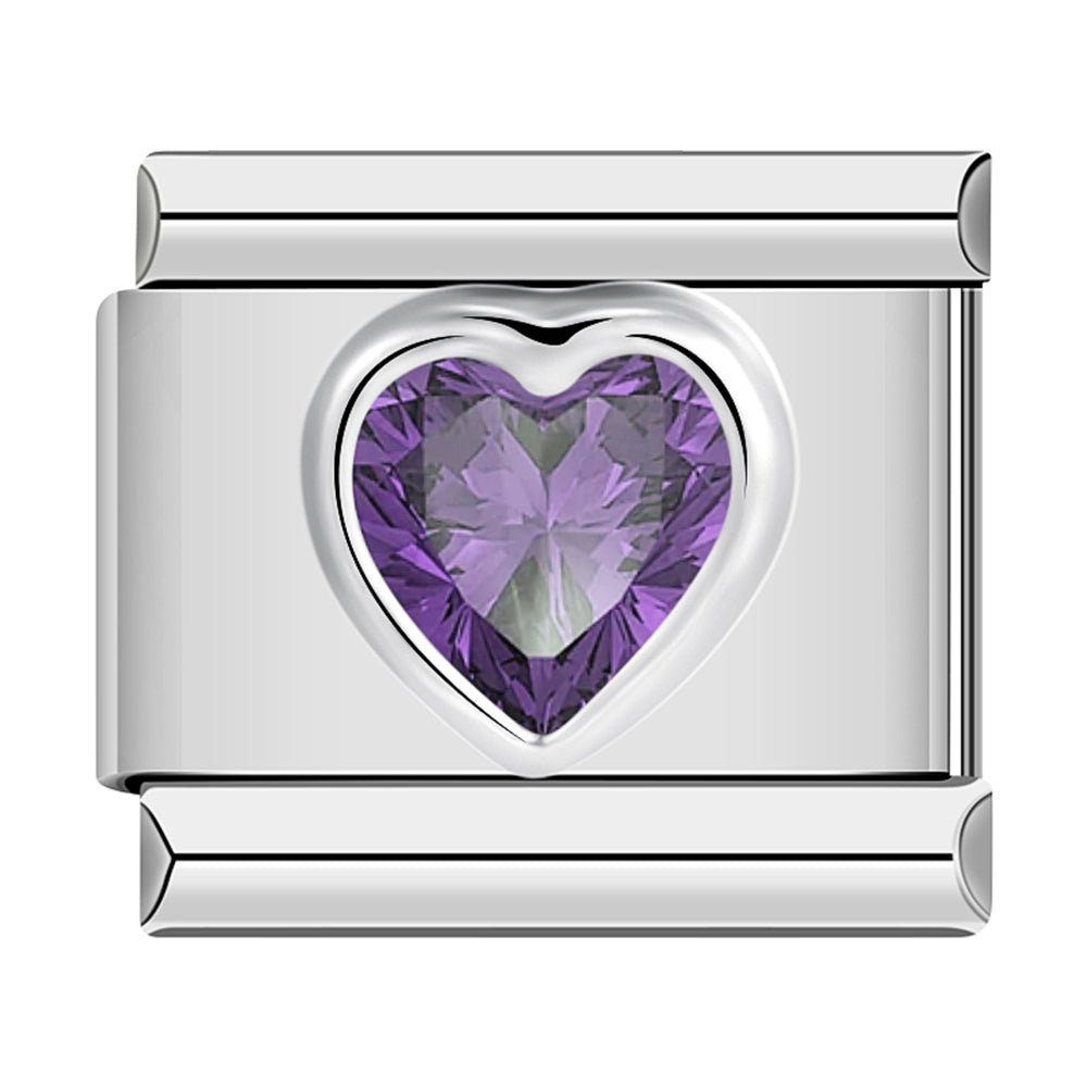 Silver Heart with Purple
 Stone
