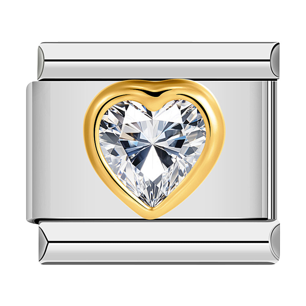 Gold Heart with White Stone