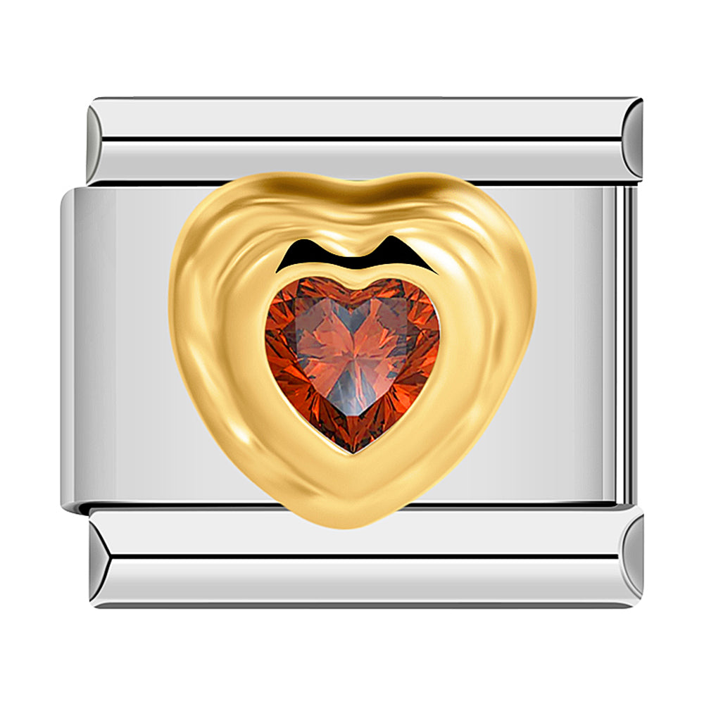 Gold Heart with Large Red Stone