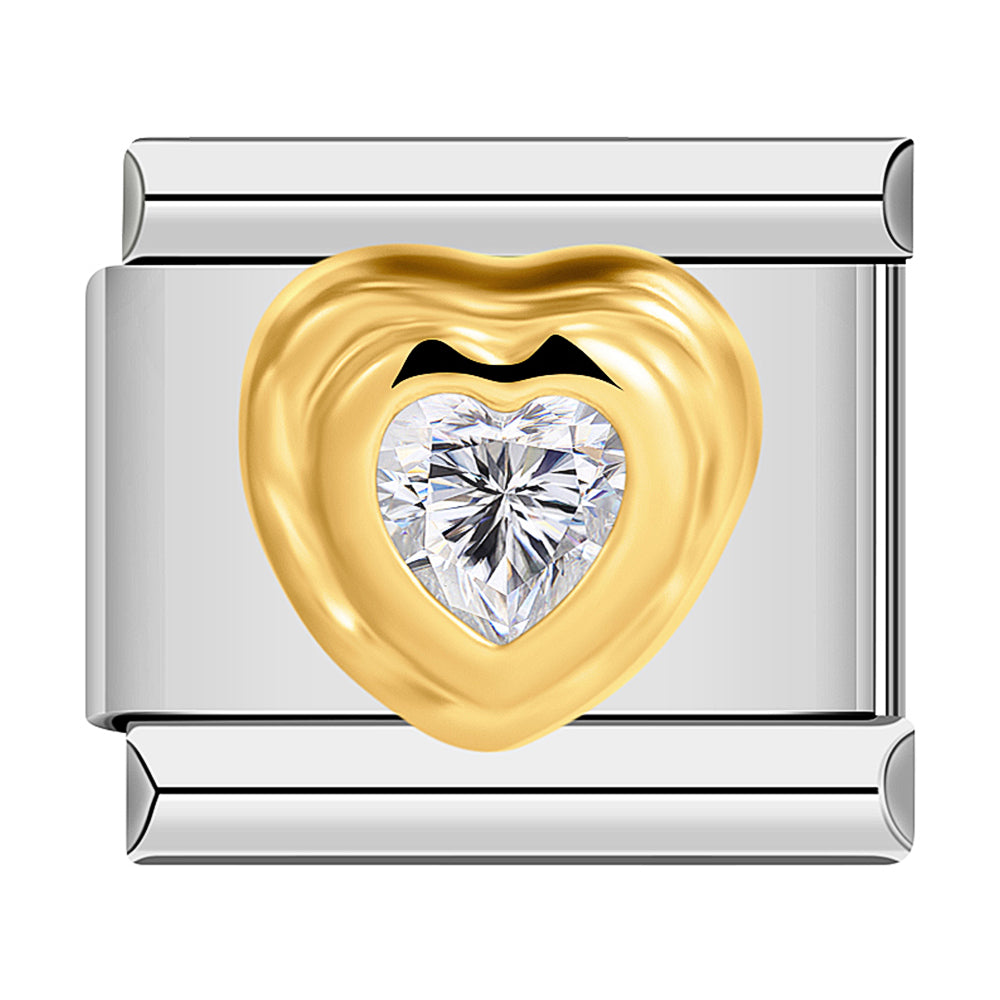 Gold Heart with Large White Stone