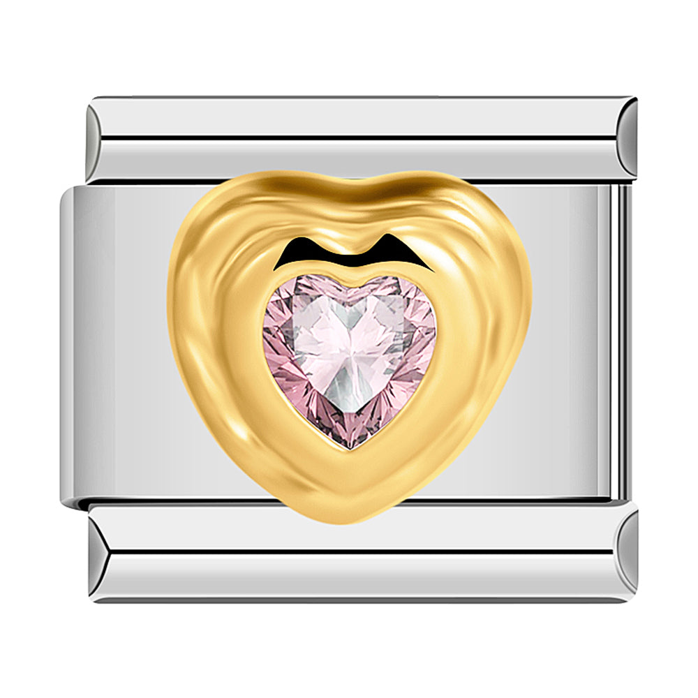 Gold Heart with Large Pink Stone