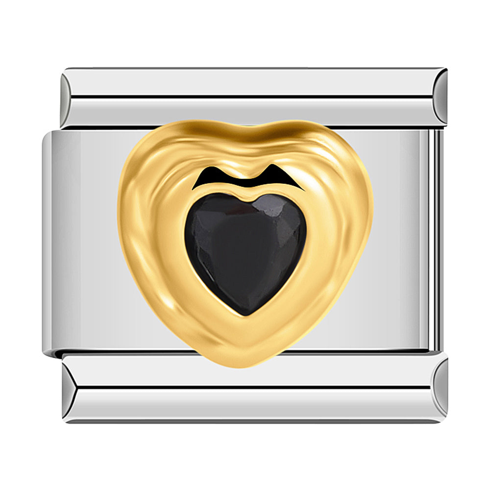 Gold Heart with Large Black Stone