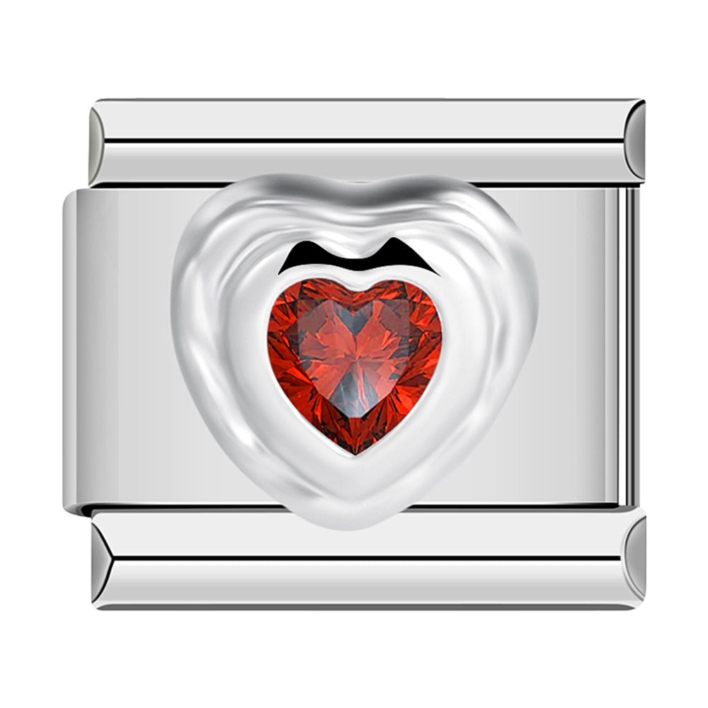 Silver Heart with Large Red Stone