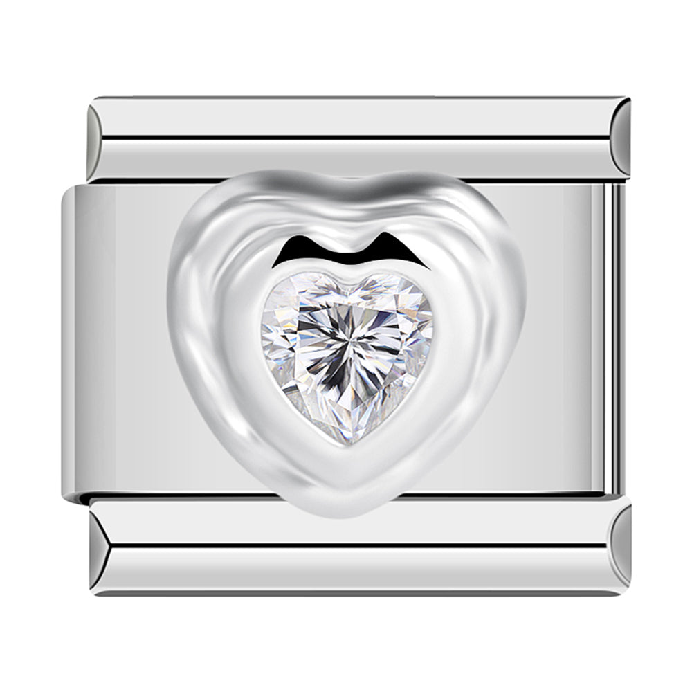 Silver Heart with Large White Stone