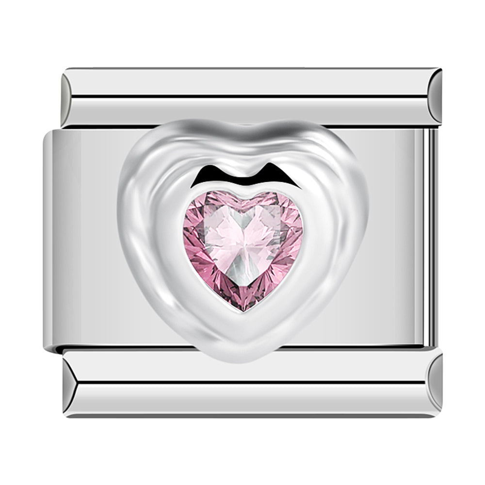 Silver Heart with Large Pink Stone