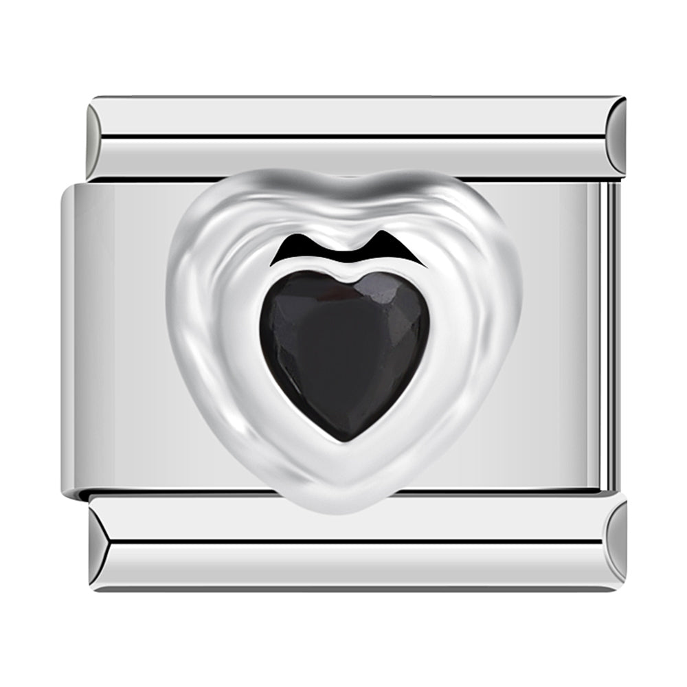 Silver Heart with Large Black Stone