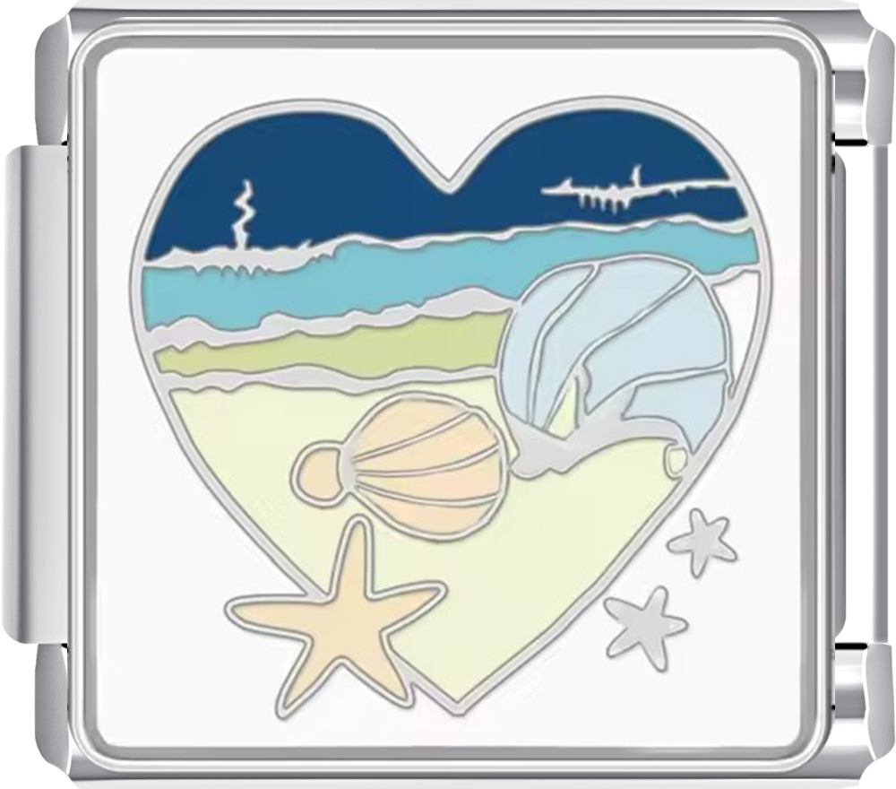 A romantic take on the sea ¨C Beach, Shell, Heart blends emotion and elegance.