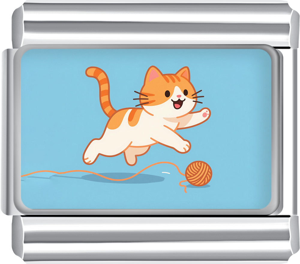 Orange cat playing with yarn on blue background italian charm for custom italian charm bracelets