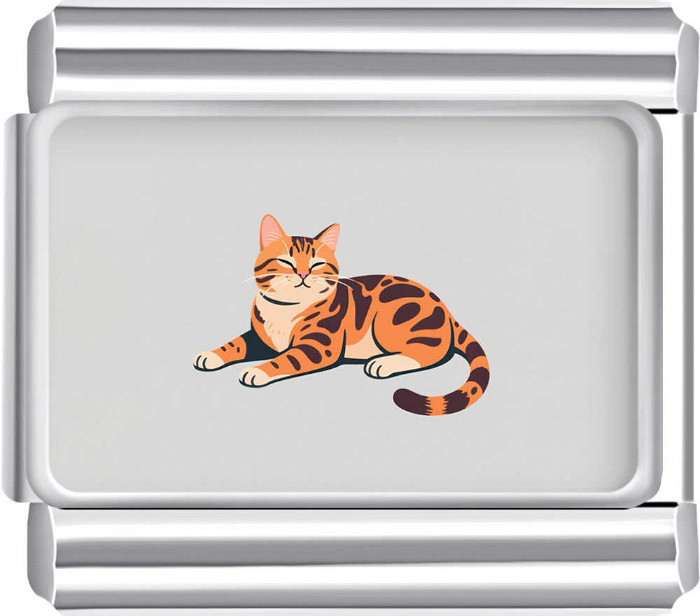 Bengal tabby cat lying down charm for a custom italian charm bracelet
