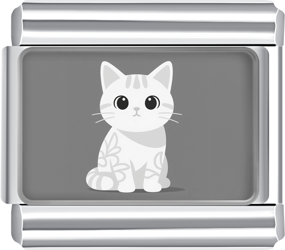 Grey kitten playing with yarn charm, perfect for fun custom italian bracelets