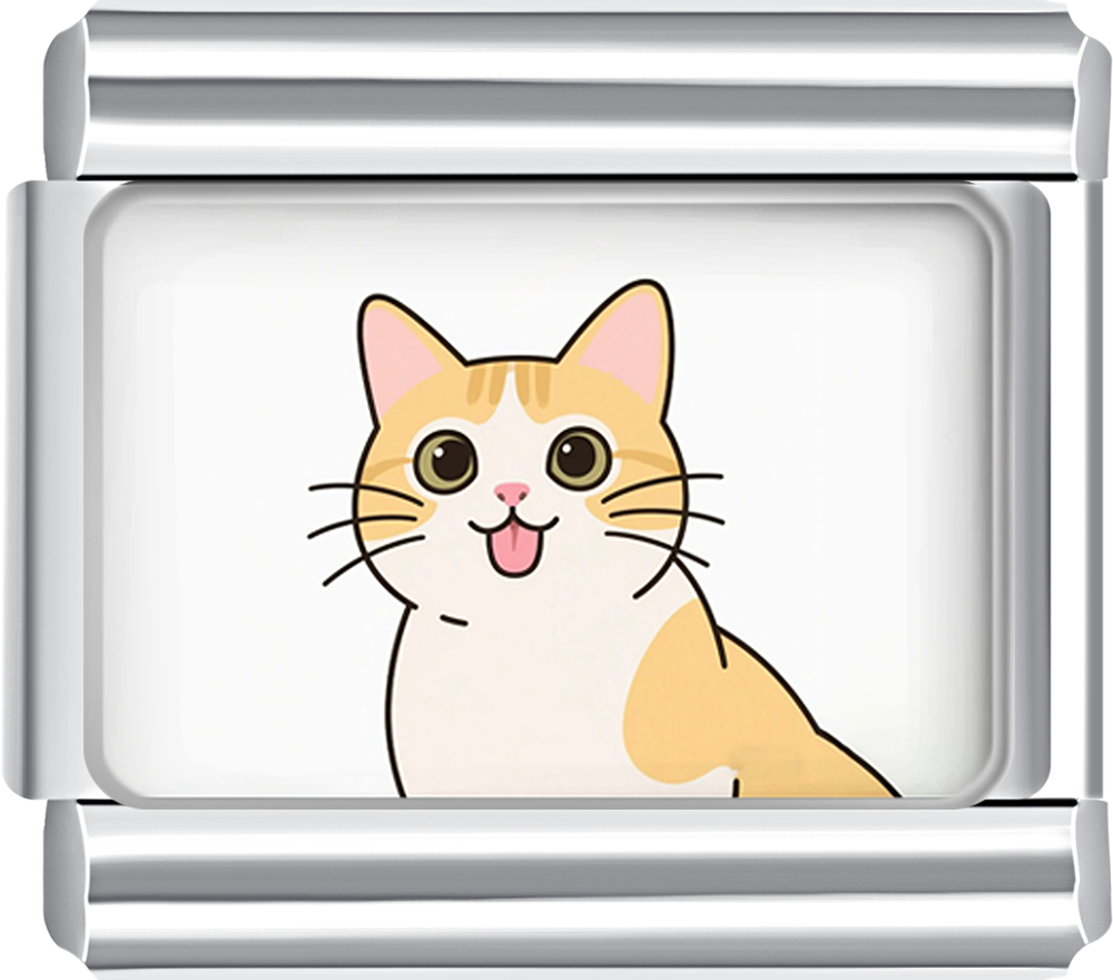 Orange and white cat charm smiling, great addition to your pet-themed italian charm bracelet