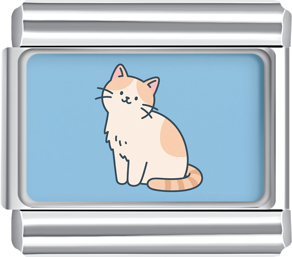 Cream sitting cat charm on sky blue background, fits all standard italian charm bracelets