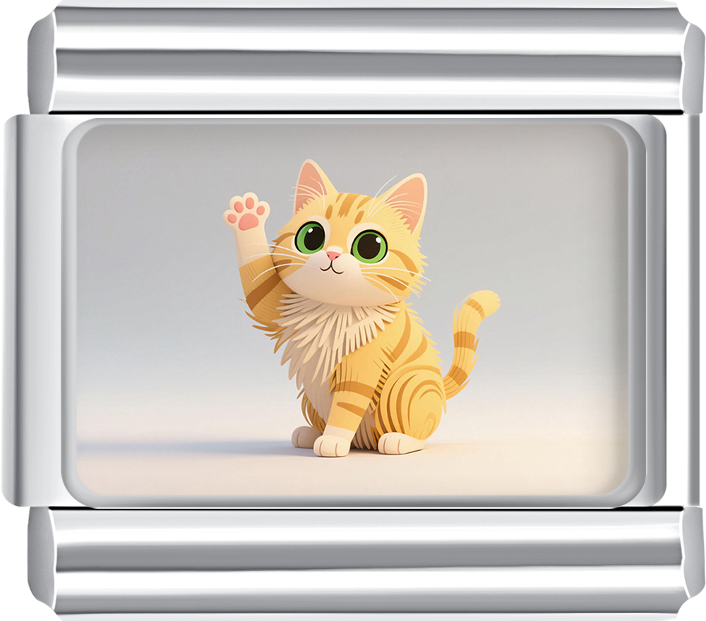 Gold lucky cat italian charm (maneki-neko) with raised paw, custom charm for personalized italian bracelets