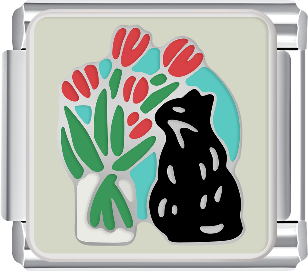 Charm with a black cat and colorful flowers italian charm bracelet