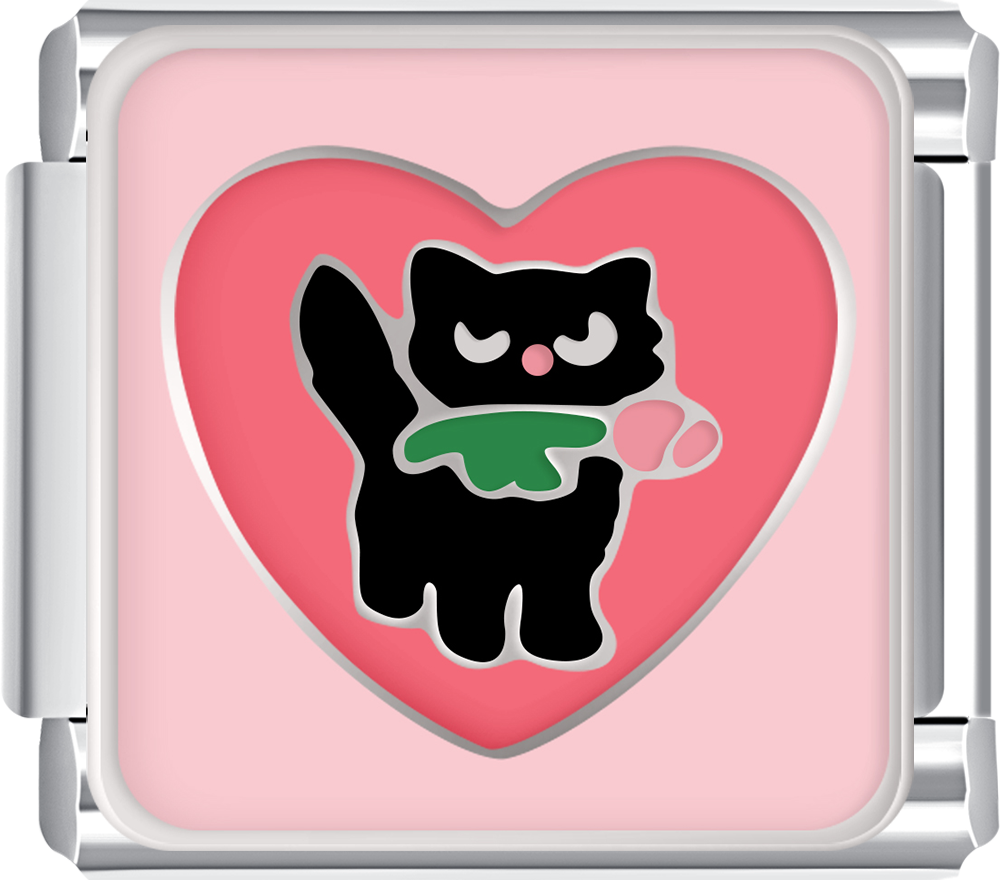 black cat with rose red heart italian charm bracelet pink for women custom bracelet