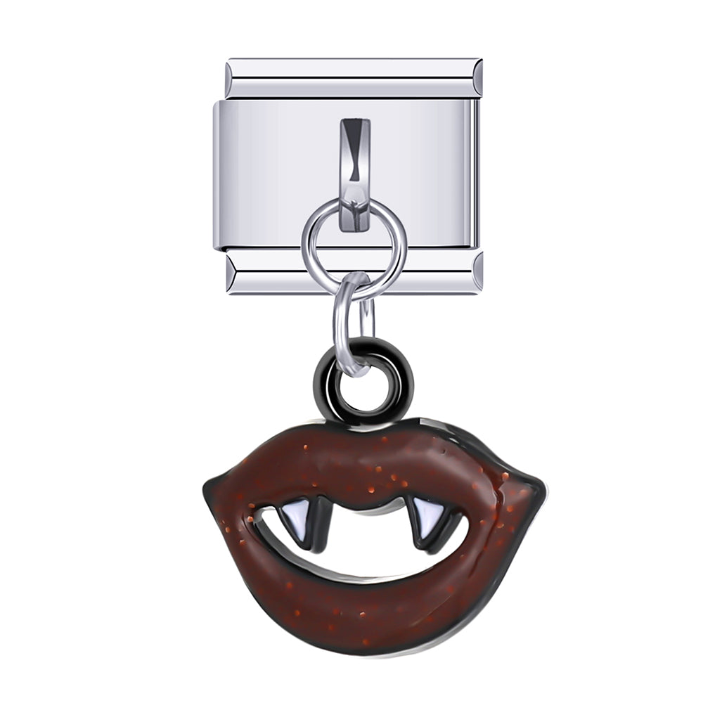 Halloween vampire lips dangle charm for Italian charm bracelet, modular link style