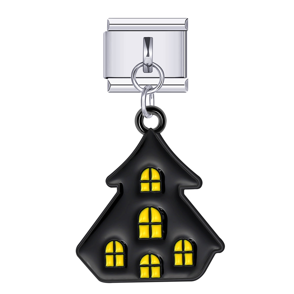 Halloween haunted house dangle charm for Italian charm bracelet, modular link style