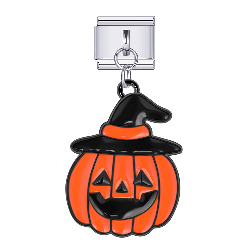Halloween pumpkin witch dangle charm for Italian charm bracelet, modular link style
